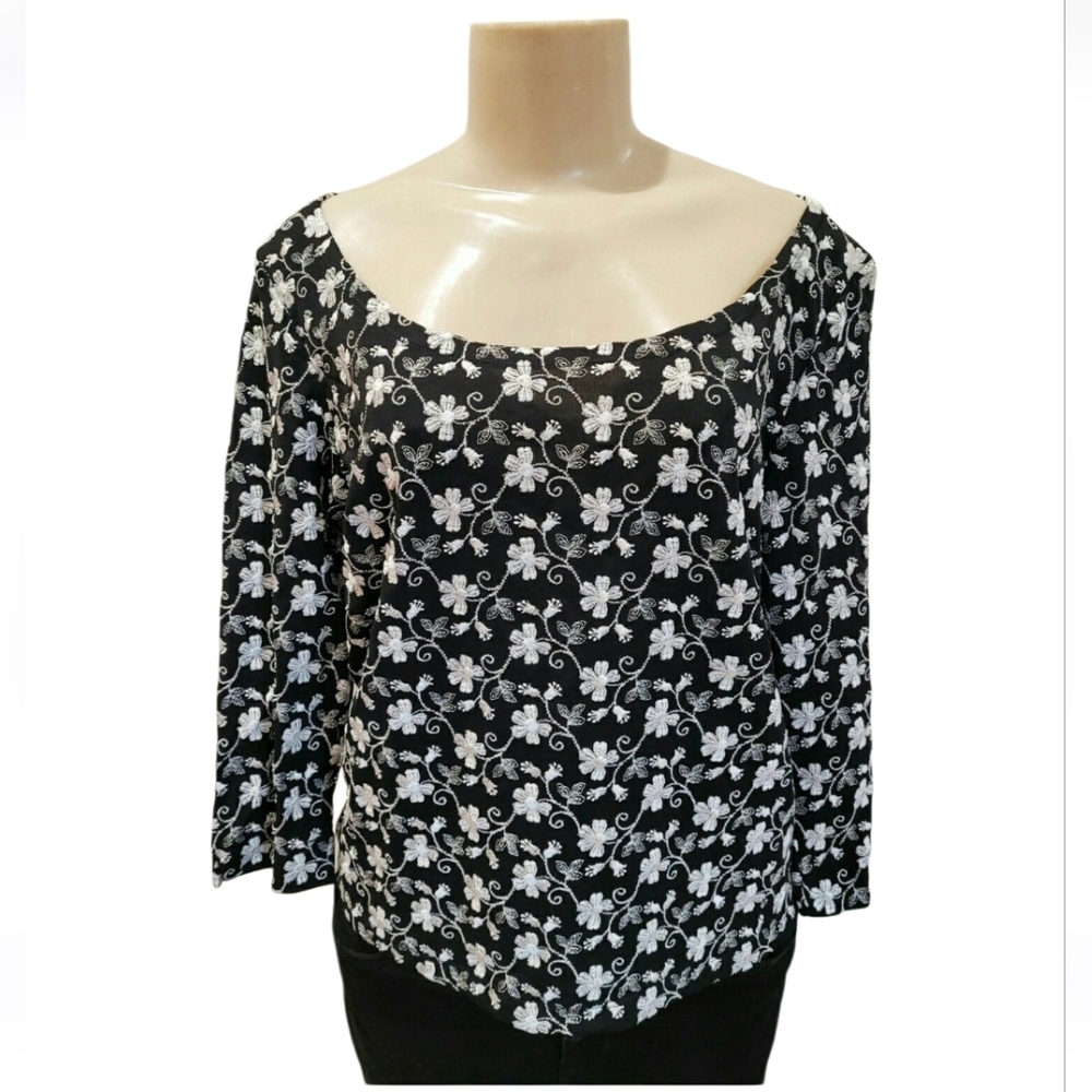 Carole‎ Little Vintage Women's Flower Blouse 3/4 Sleeve Size M